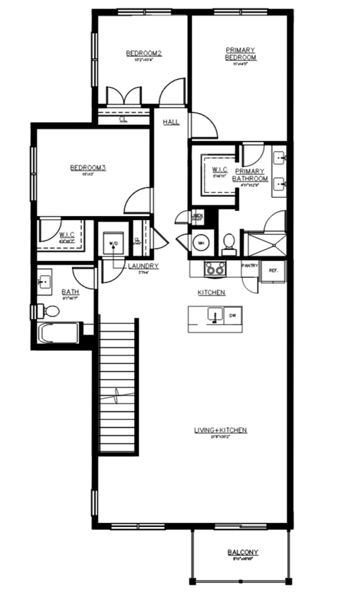 Floor plan for 3 beds, 2 baths, 1497 sqft